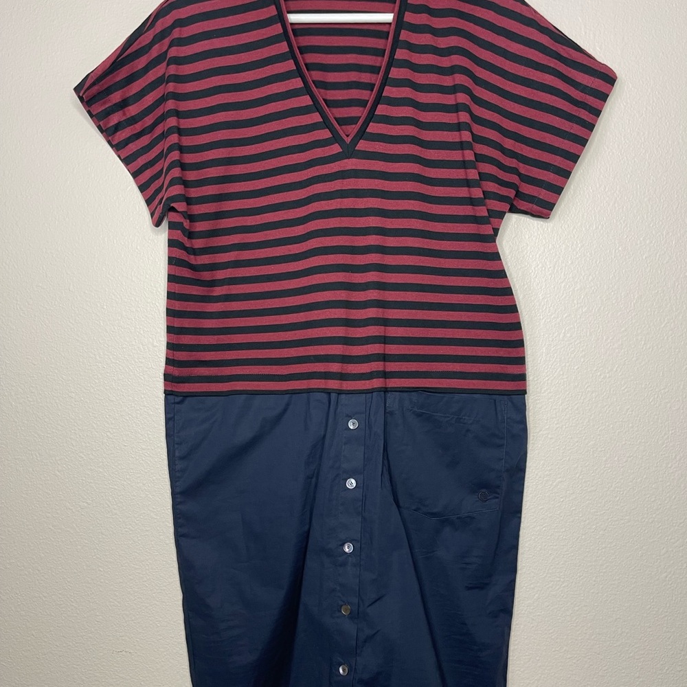 Derek Lam 10 Crosby Striped Knit Half Button Down Tunic Dress